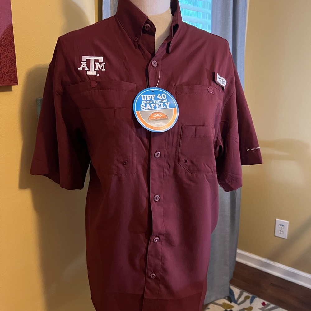 Columbia Men's Texas A&M Burgundy Button Down Fishing Shirt PFG